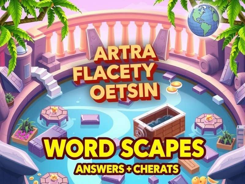 Wordscapes game screen showing a beautiful puzzle with letters and landscape