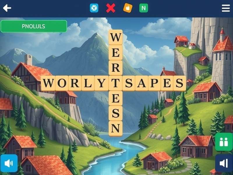 Wordscapes game gameplay showing a peaceful landscape with word puzzles