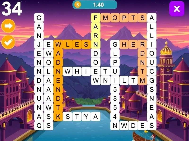 Wordscapes game interface on a mobile phone showing a colorful puzzle