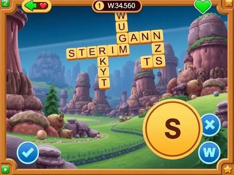 Wordscapes game interface on a mobile phone with beautiful landscape background