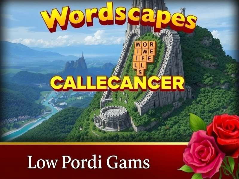 Wordscapes free online for PC gameplay on a laptop screen with lush green background