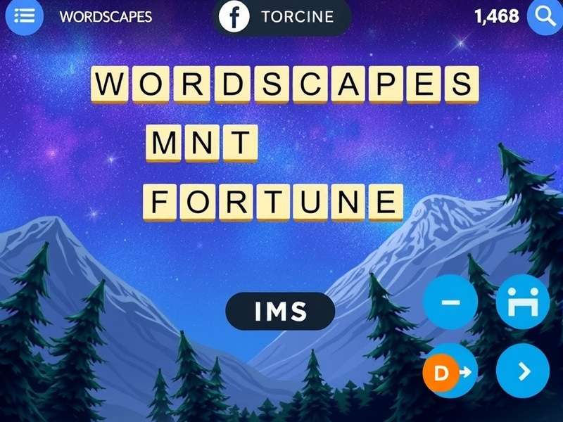 Wordscapes Mt Fortune game interface on a mobile phone with mountain theme