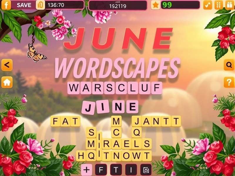 Wordscapes Daily Puzzle June gameplay showing tropical beach theme with letter grids and bonus words