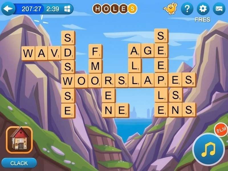 Wordscapes puzzle interface showing letter tiles and word slots on a serene nature background